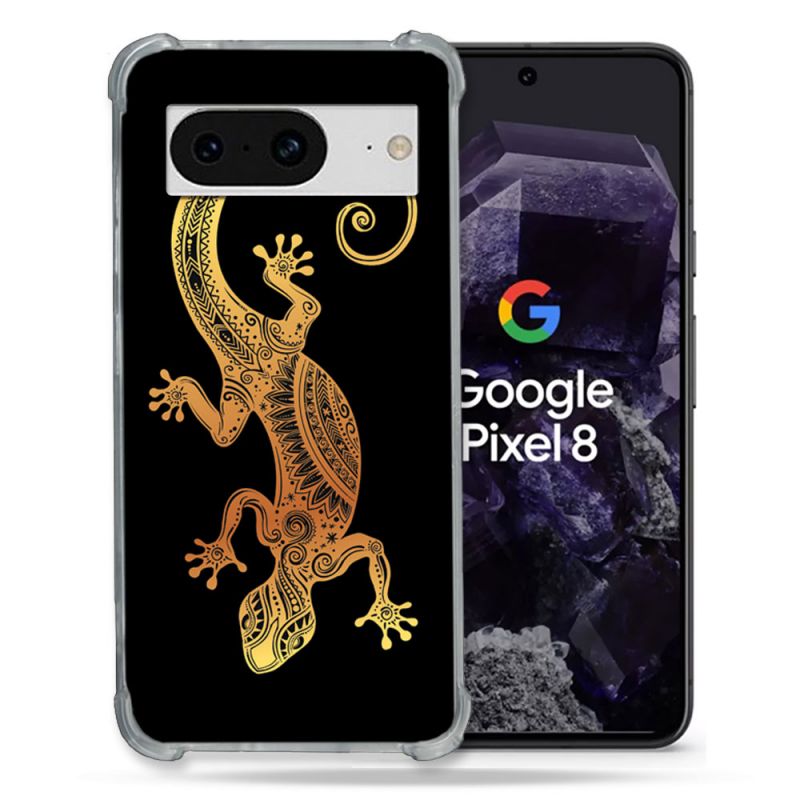 Coque Renforcée En Verre Trempé Pour Google Pixel 8 Animal Lezard Noir