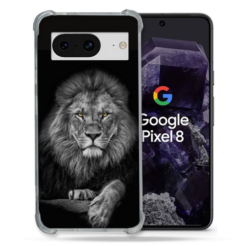 Coque Renforcée En Verre Trempé Pour Google Pixel 8 Animal Lion Majestueux