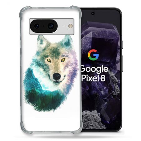 Coque Renforcée En Verre Trempé Pour Google Pixel 8 Animal Loup Montagne