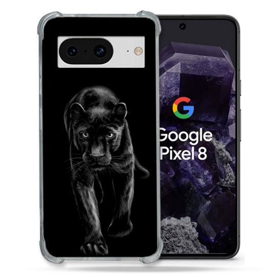 Coque Renforcée En Verre Trempé Pour Google Pixel 8 Animal Panthère Noire