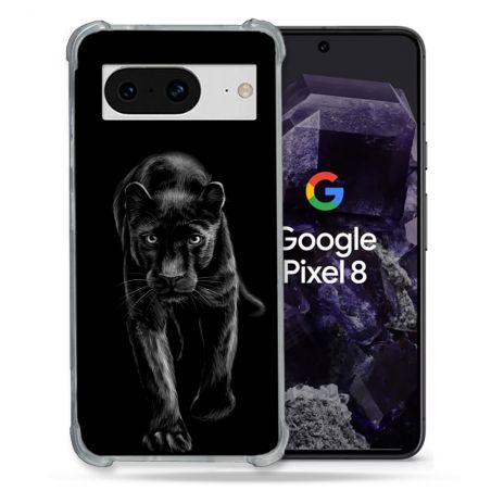 Coque Renforcée En Verre Trempé Pour Google Pixel 8 Animal Panthère Noire