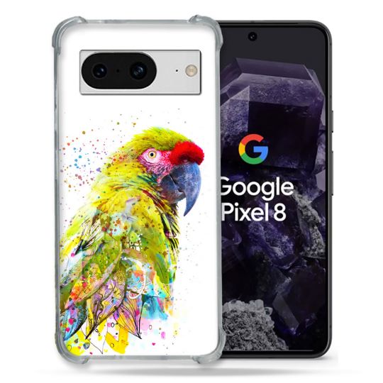 Coque Renforcée En Verre Trempé Pour Google Pixel 8 Animal Perroquet Jaune
