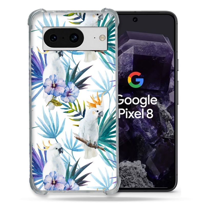 Coque Renforcée En Verre Trempé Pour Google Pixel 8 Animal Perroquet Peinture