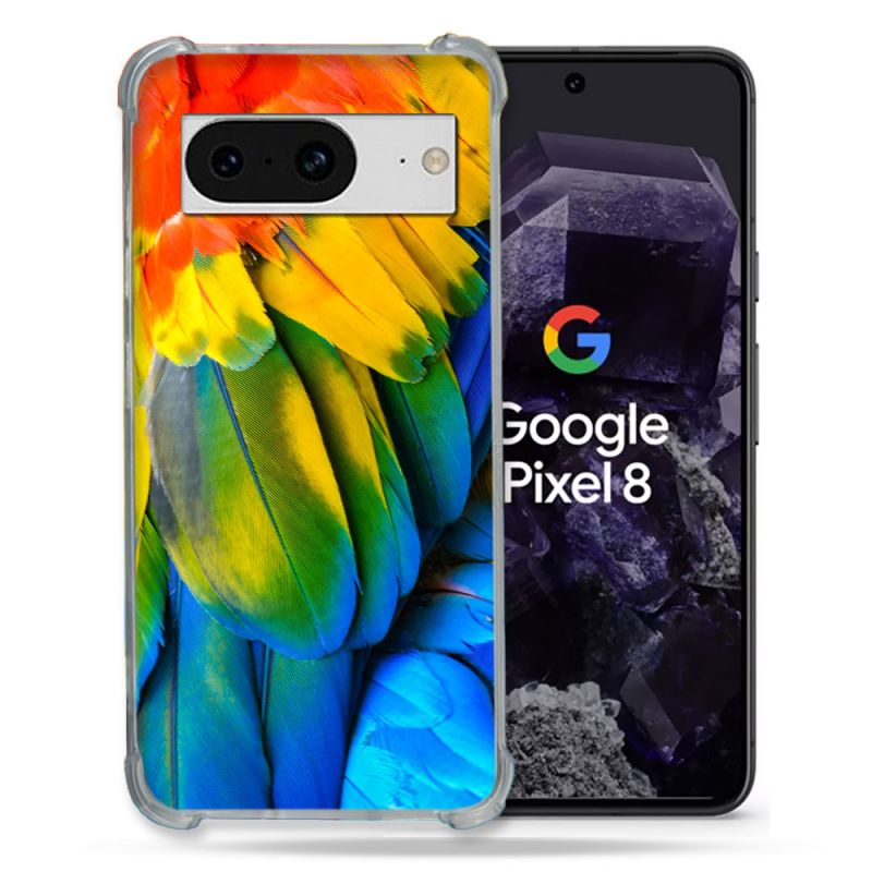 Coque Renforcée En Verre Trempé Pour Google Pixel 8 Animal Perroquet Plume