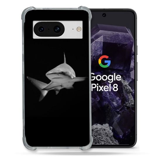 Coque Renforcée En Verre Trempé Pour Google Pixel 8 Animal Requin Sombre