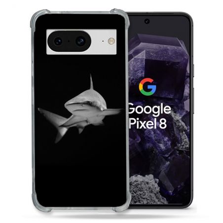 Coque Renforcée En Verre Trempé Pour Google Pixel 8 Animal Requin Sombre