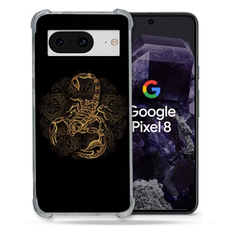 Coque Renforcée En Verre Trempé Pour Google Pixel 8 Animal Scorpion Fresque