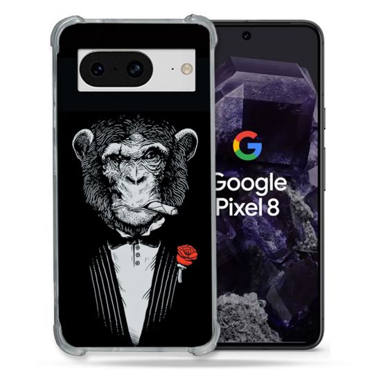 Coque Renforcée En Verre Trempé Pour Google Pixel 8 Decale Singe Mafia