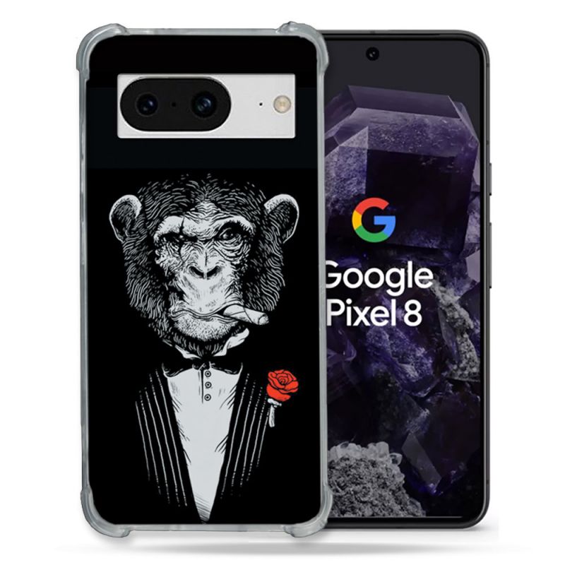 Coque Renforcée En Verre Trempé Pour Google Pixel 8 Decale Singe Mafia