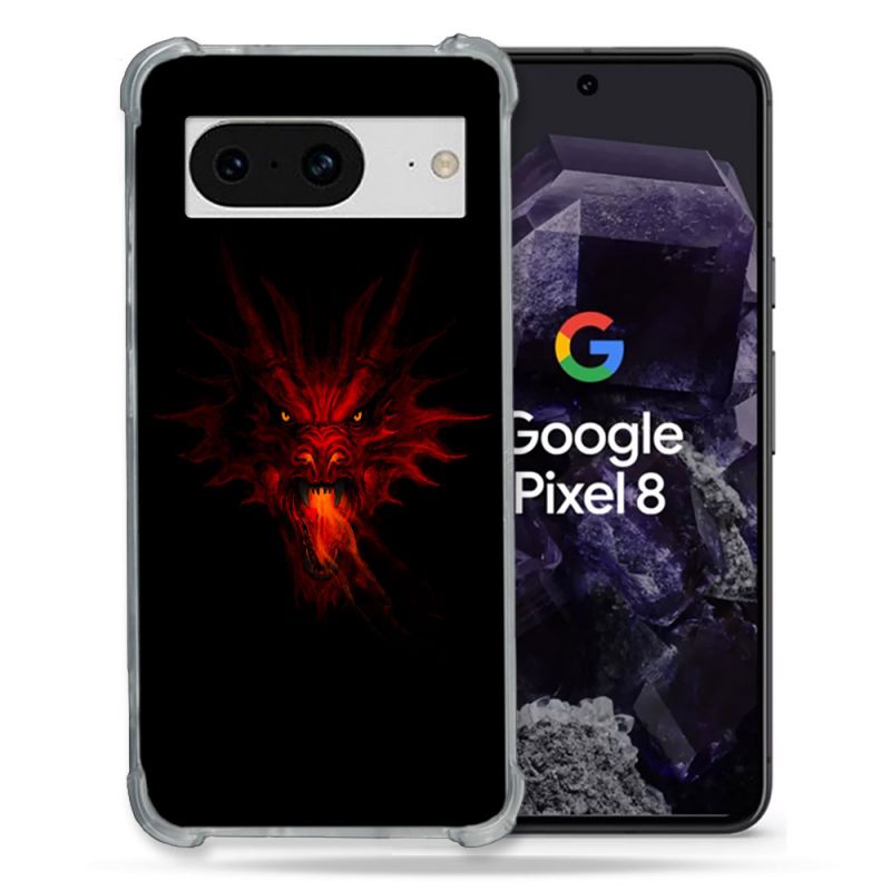 Coque Renforcée En Verre Trempé Pour Google Pixel 8 Fantastique Dragon Feu
