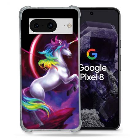 Coque Renforcée En Verre Trempé Pour Google Pixel 8 Fantastique Licorne Arc en ciel