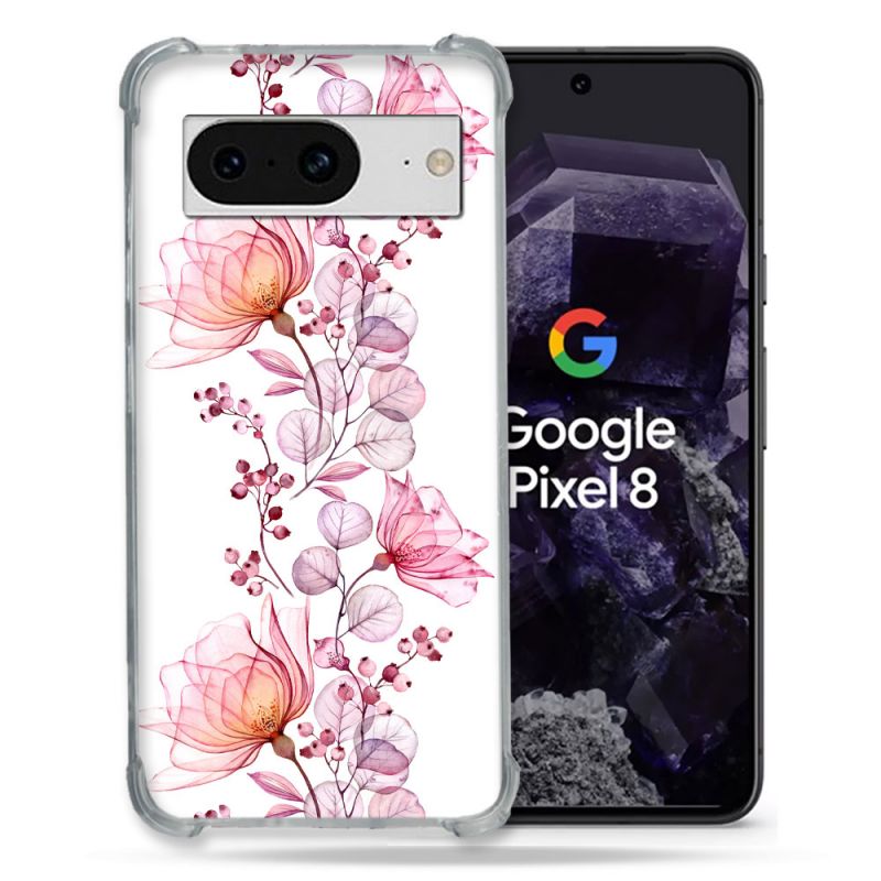 Coque Renforcée En Verre Trempé Pour Google Pixel 8 Fleur Eclosion