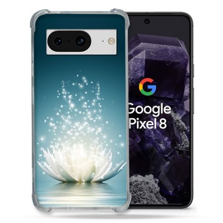 Coque Renforcée En Verre Trempé Pour Google Pixel 8 Fleur Lotus Blanc