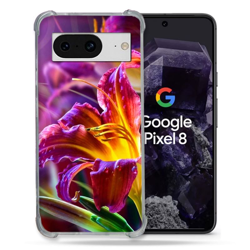 Coque Renforcée En Verre Trempé Pour Google Pixel 8 Fleur Lys Color