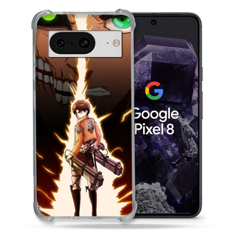 Coque Renforcée En Verre Trempé Pour Google Pixel 8 Manga Attaque Titans Eren Eclair