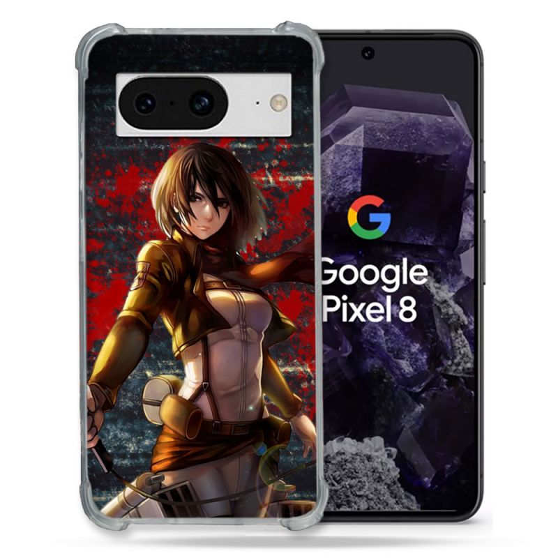 Coque Renforcée En Verre Trempé Pour Google Pixel 8 Manga Attaque Titans Mikasa