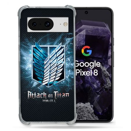 Coque Renforcée En Verre Trempé Pour Google Pixel 8 Manga Attaque Titans Noir