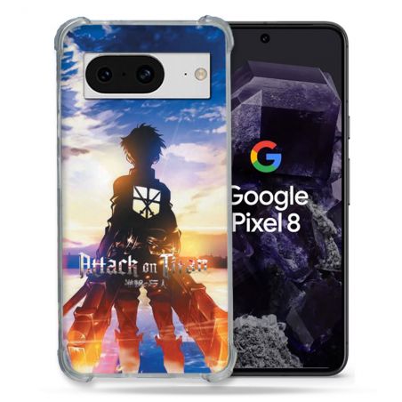 Coque Renforcée En Verre Trempé Pour Google Pixel 8 Manga Attaque Titans Soleil