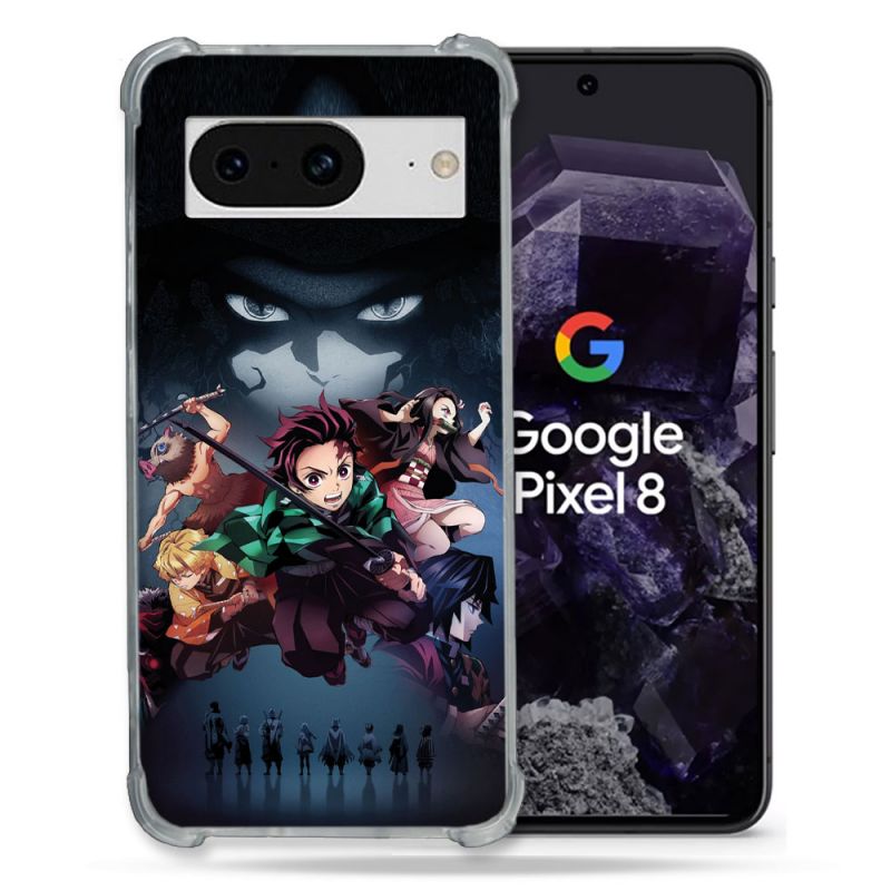 Coque Renforcée En Verre Trempé Pour Google Pixel 8 Manga Demon Slayer Noir