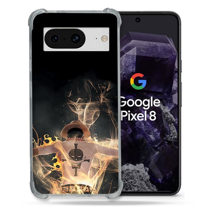 Coque Renforcée En Verre Trempé Pour Google Pixel 8 Manga One Piece Ace Noir