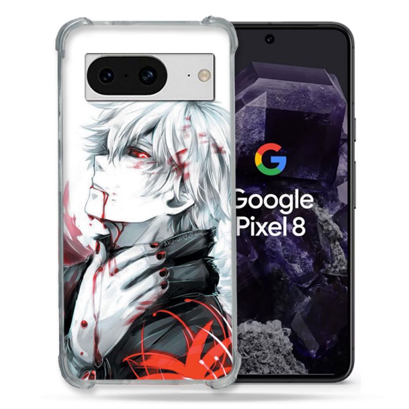 Coque Renforcée En Verre Trempé Pour Google Pixel 8 Manga Tokyo Ghoul Kaneki Blanc