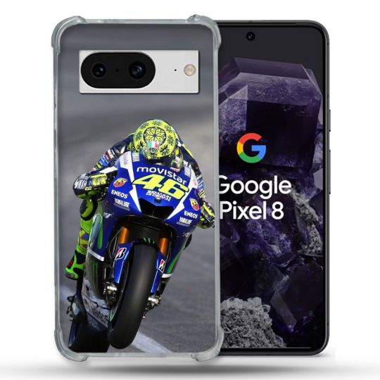 Coque Renforcée En Verre Trempé Pour Google Pixel 8 Moto Course GP Wheeling 46