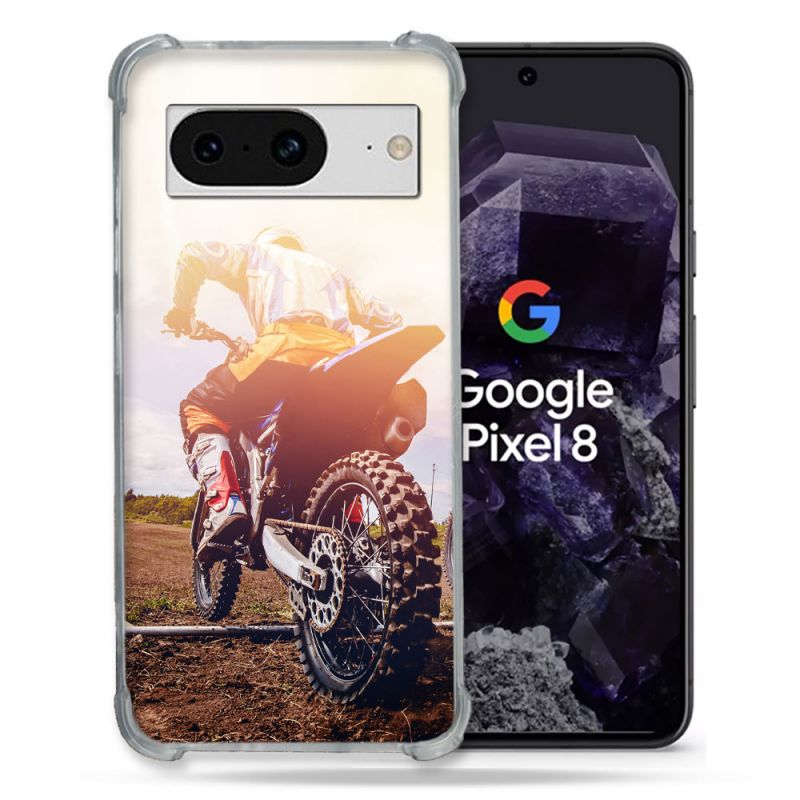 Coque Renforcée En Verre Trempé Pour Google Pixel 8 Moto Cross Soleil