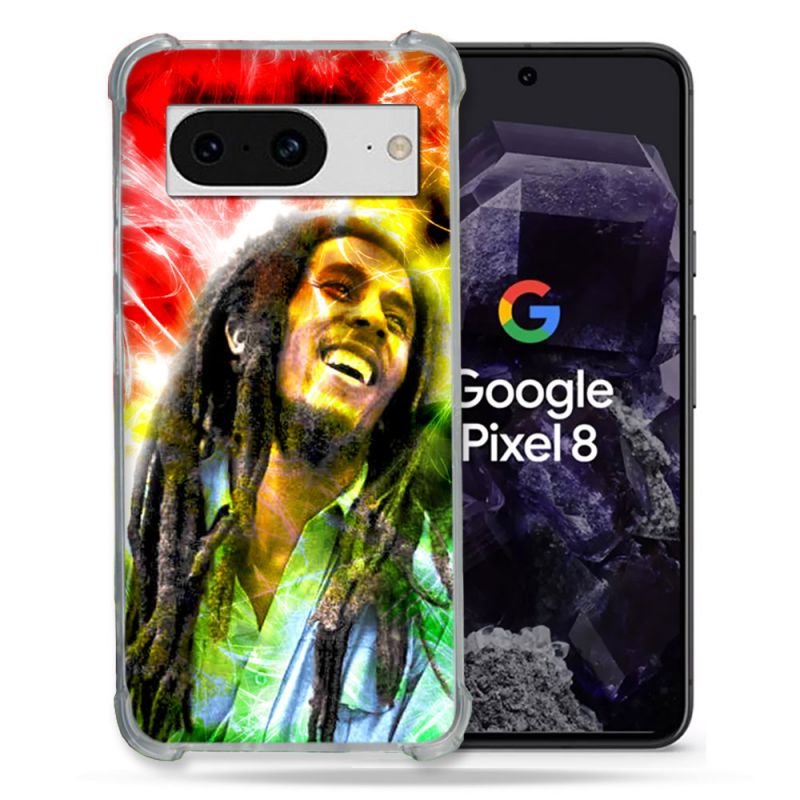 Coque Renforcée En Verre Trempé Pour Google Pixel 8 Musique Bob Marley Color
