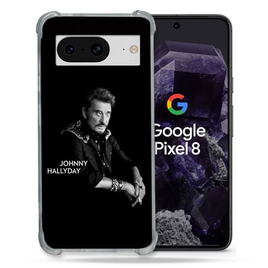 Coque Renforcée En Verre Trempé Pour Google Pixel 8 Musique Johnny Hallyday Noir