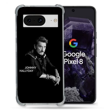 Coque Renforcée En Verre Trempé Pour Google Pixel 8 Musique Johnny Hallyday Noir