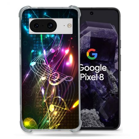 Coque Renforcée En Verre Trempé Pour Google Pixel 8 Musique Partition Multicolore