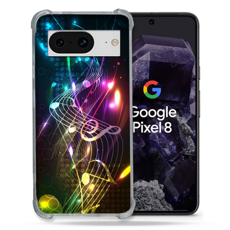 Coque Renforcée En Verre Trempé Pour Google Pixel 8 Musique Partition Multicolore