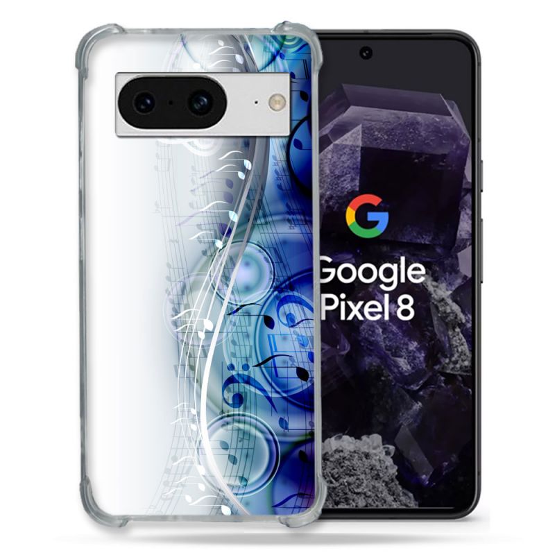 Coque Renforcée En Verre Trempé Pour Google Pixel 8 Musique Partition Vague
