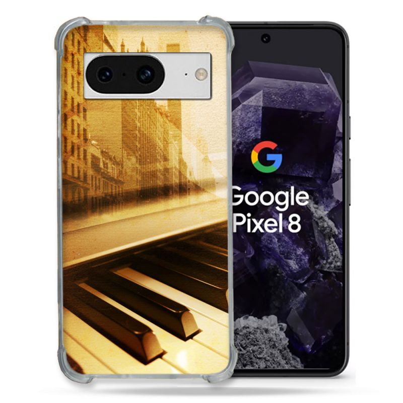 Coque Renforcée En Verre Trempé Pour Google Pixel 8 Musique Piano Retro