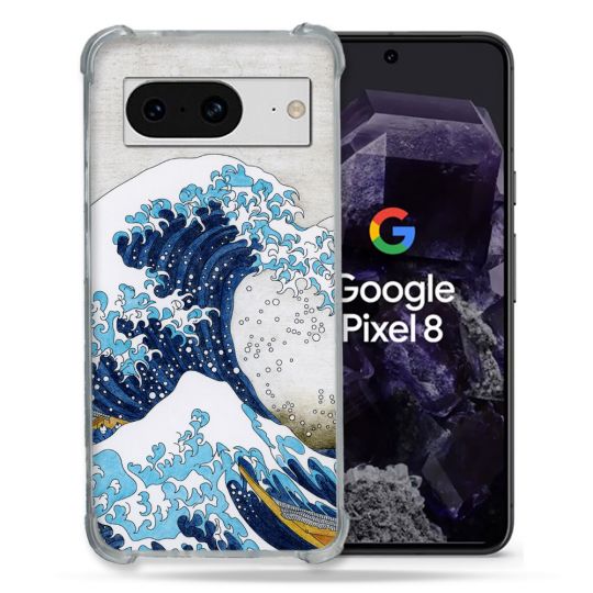 Coque Renforcée En Verre Trempé Pour Google Pixel 8 Peinture La Grande Vague