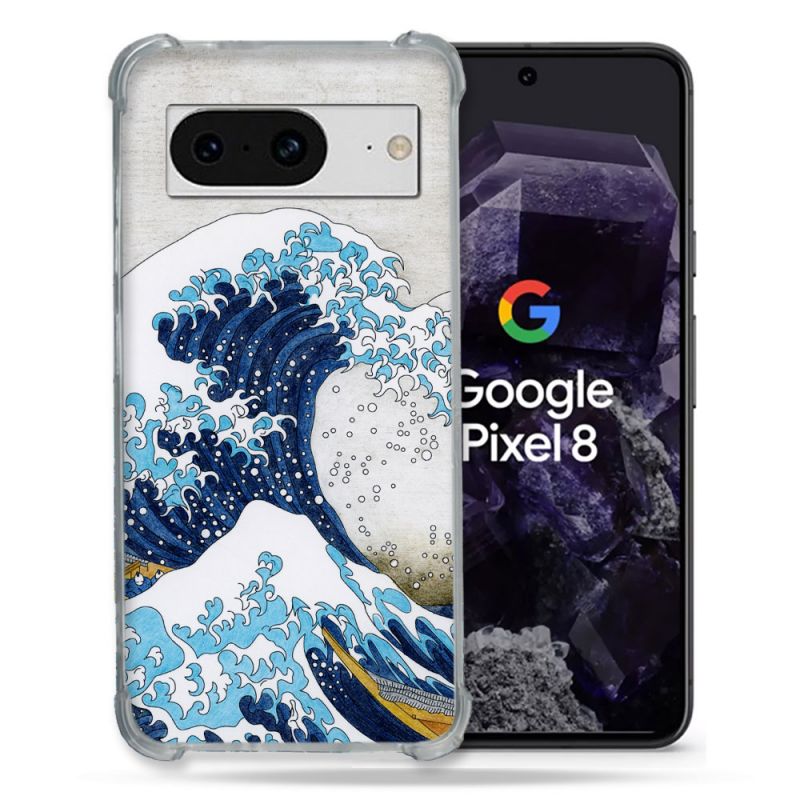 Coque Renforcée En Verre Trempé Pour Google Pixel 8 Peinture La Grande Vague