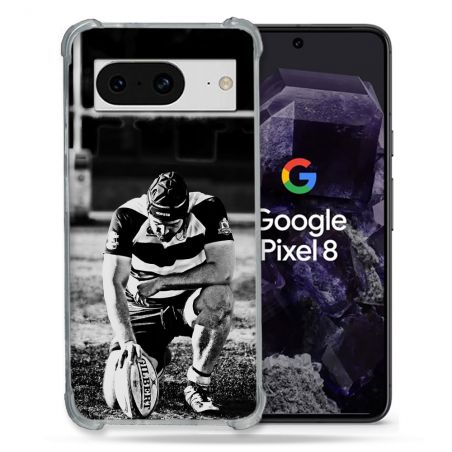 Coque Renforcée En Verre Trempé Pour Google Pixel 8 Sport Rugby Noir Blanc