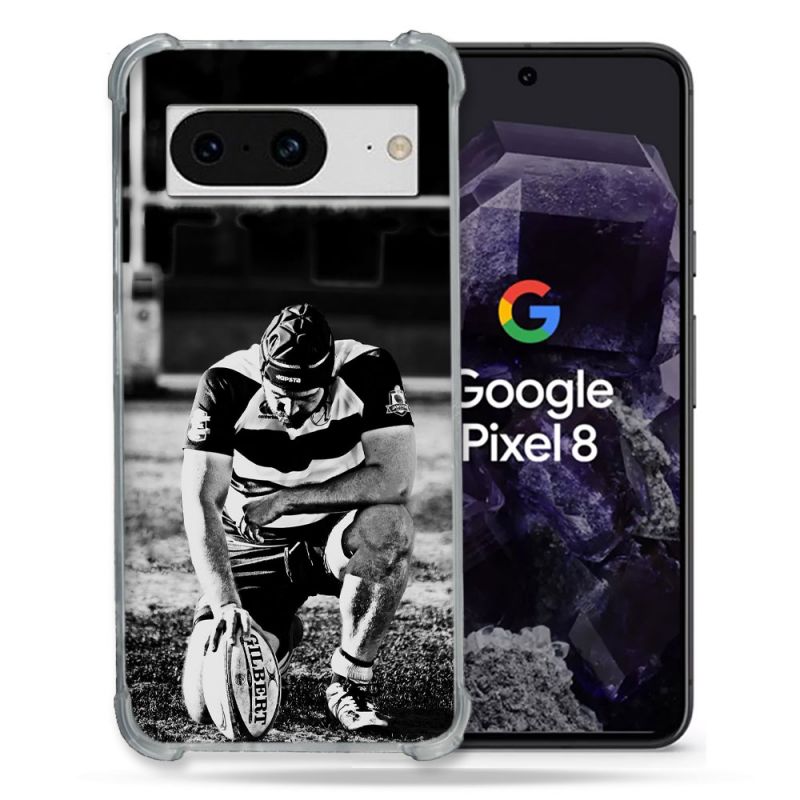 Coque Renforcée En Verre Trempé Pour Google Pixel 8 Sport Rugby Noir Blanc