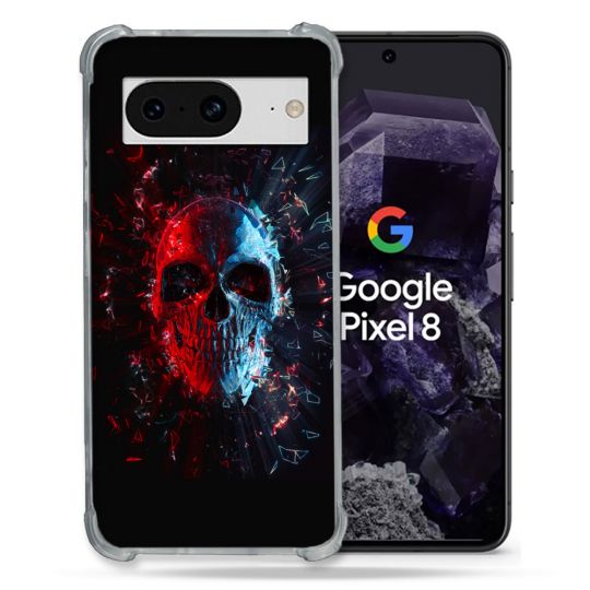 Coque Renforcée En Verre Trempé Pour Google Pixel 8 Tete de Mort Deflagration