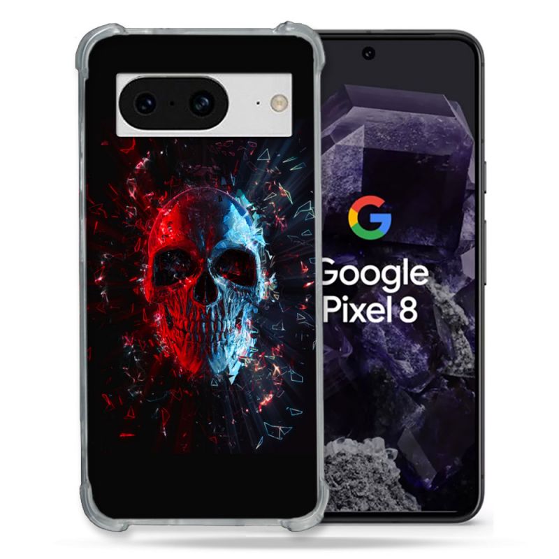 Coque Renforcée En Verre Trempé Pour Google Pixel 8 Tete de Mort Deflagration