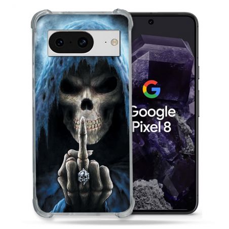 Coque Renforcée En Verre Trempé Pour Google Pixel 8 Tete de Mort Doigt
