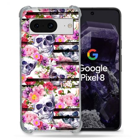Coque Renforcée En Verre Trempé Pour Google Pixel 8 Tete de Mort Pattern