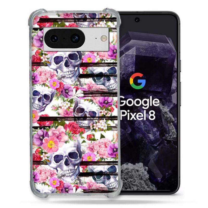 Coque Renforcée En Verre Trempé Pour Google Pixel 8 Tete de Mort Pattern