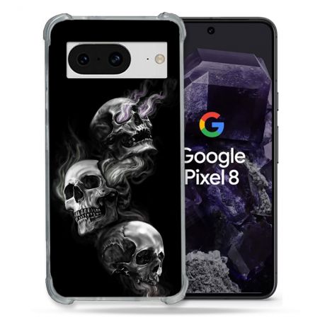 Coque Renforcée En Verre Trempé Pour Google Pixel 8 Tete de Mort Triple