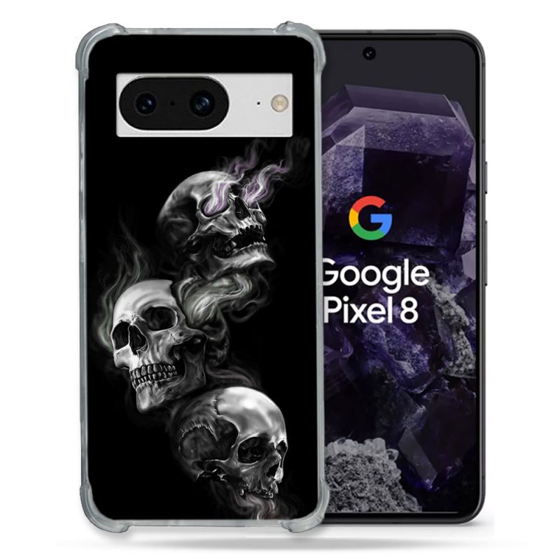 Coque Renforcée En Verre Trempé Pour Google Pixel 8 Tete de Mort Triple