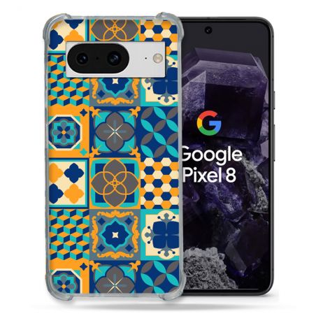 Coque Renforcée En Verre Trempé Pour Google Pixel 8 Texture Carreau Ciment Orange