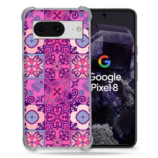 Coque Renforcée En Verre Trempé Pour Google Pixel 8 Texture Carreau Ciment Violet