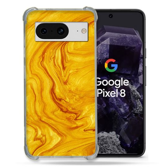 Coque Renforcée En Verre Trempé Pour Google Pixel 8 Texture Marbre Jaune