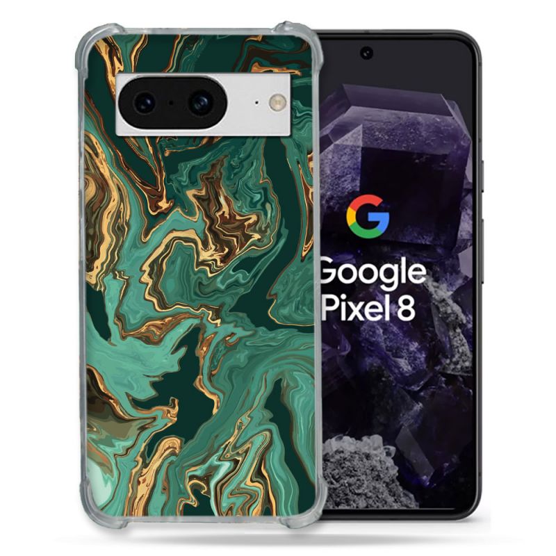 Coque Renforcée En Verre Trempé Pour Google Pixel 8 Texture Marbre Vert