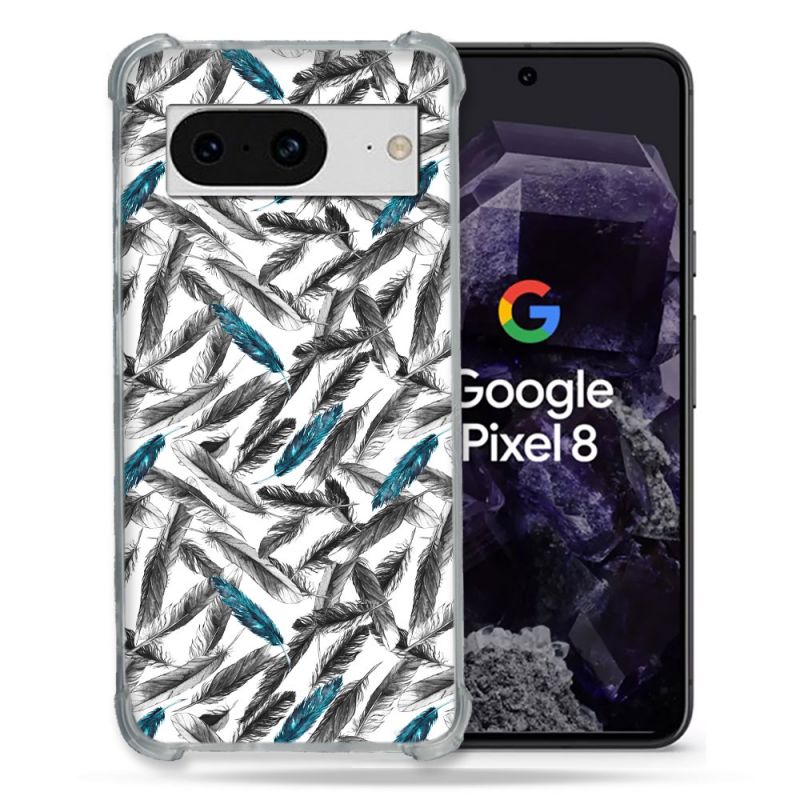 Coque Renforcée En Verre Trempé Pour Google Pixel 8 Texture Plume Canard